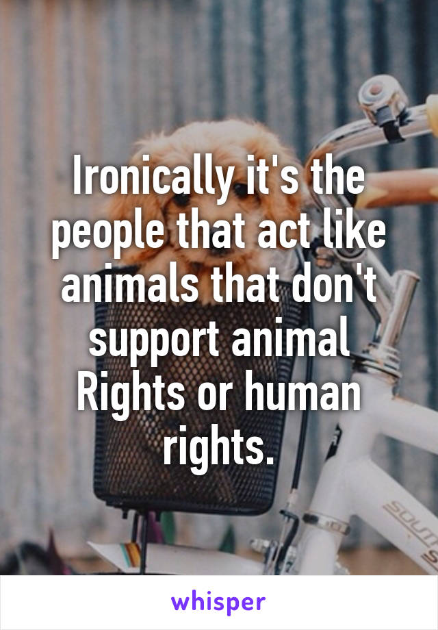 Ironically it's the people that act like animals that don't support animal
Rights or human rights.