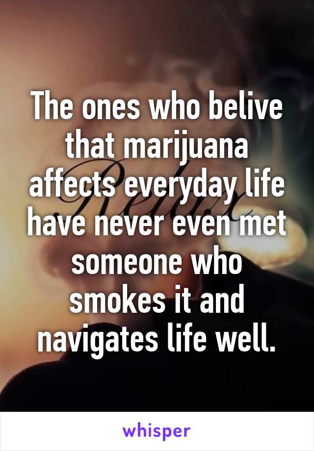 The ones who belive that marijuana affects everyday life have never even met someone who smokes it and navigates life well.