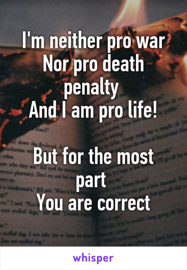 I'm neither pro war
Nor pro death penalty 
And I am pro life!

But for the most part 
You are correct
