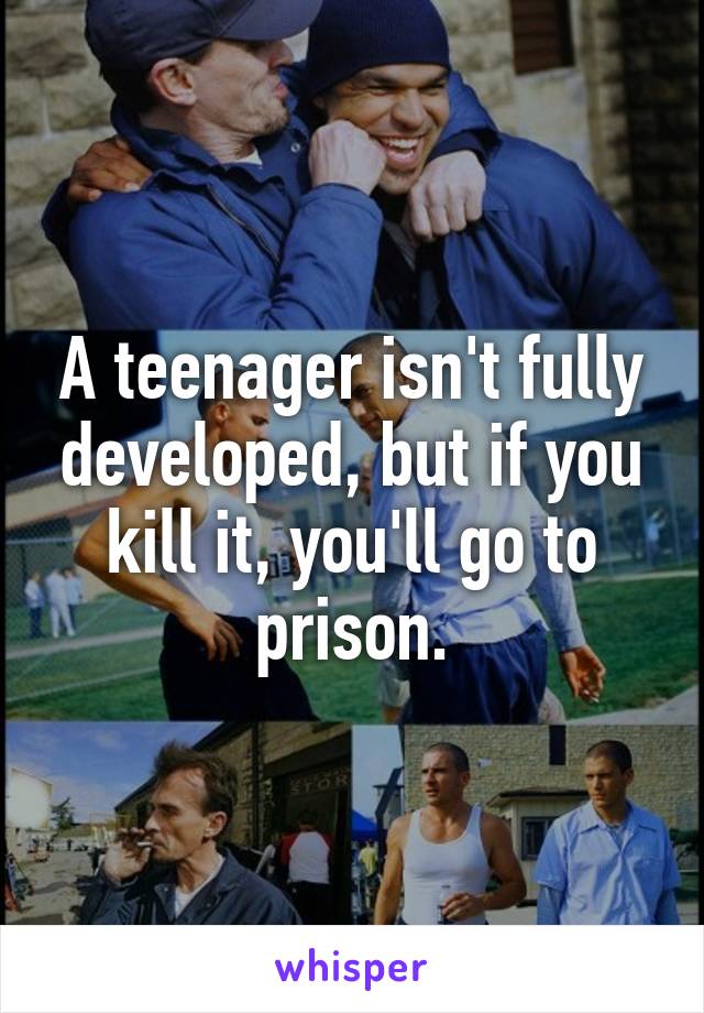 A teenager isn't fully developed, but if you kill it, you'll go to prison.