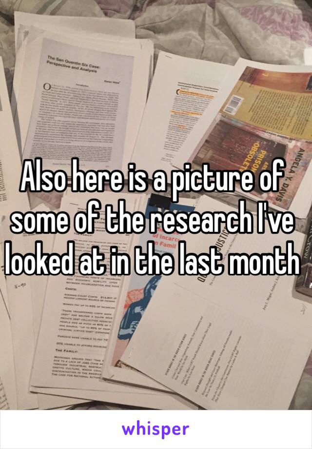 Also here is a picture of some of the research I've looked at in the last month 