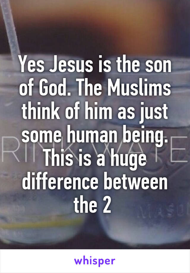 Yes Jesus is the son of God. The Muslims think of him as just some human being. This is a huge difference between the 2 