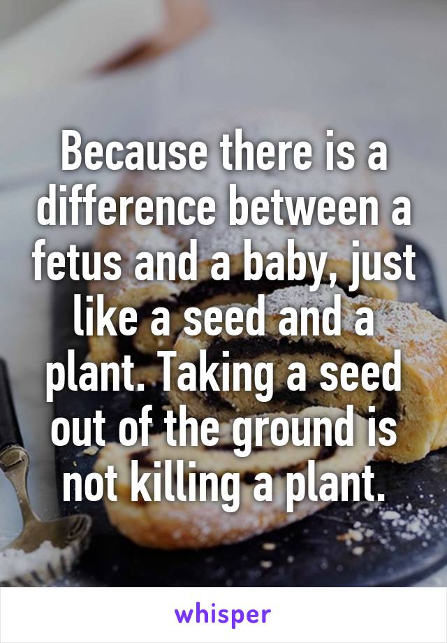 Because there is a difference between a fetus and a baby, just like a seed and a plant. Taking a seed out of the ground is not killing a plant.