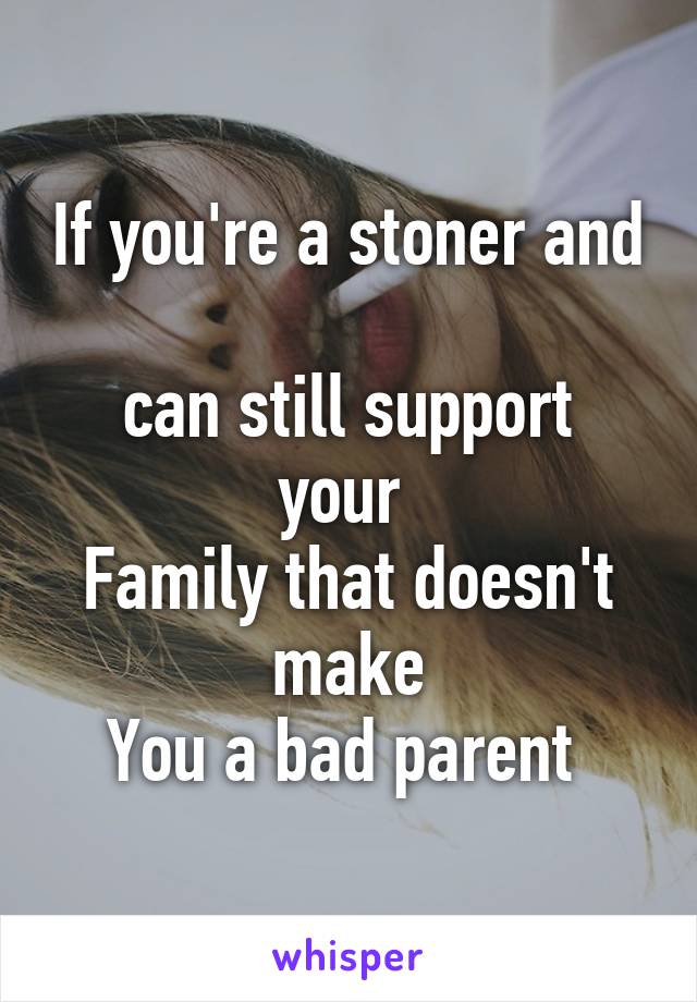 If you're a stoner and 
can still support your 
Family that doesn't make
You a bad parent 