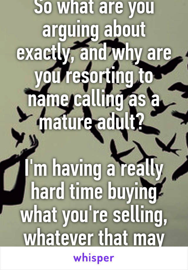 So what are you arguing about exactly, and why are you resorting to name calling as a mature adult? 

I'm having a really hard time buying what you're selling, whatever that may be. 