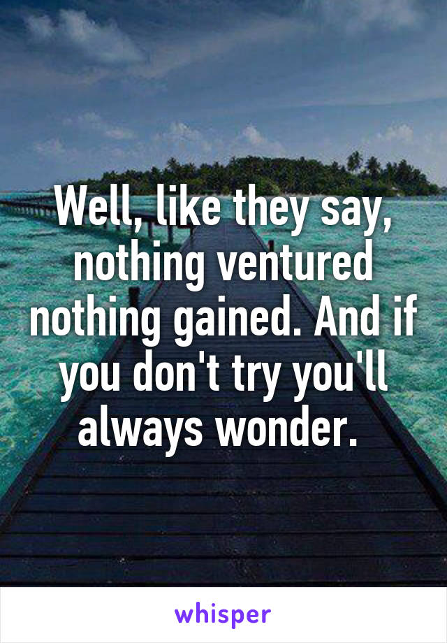 Well, like they say, nothing ventured nothing gained. And if you don't try you'll always wonder. 