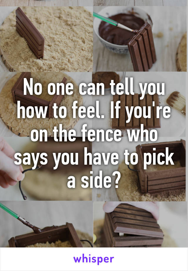 No one can tell you how to feel. If you're on the fence who says you have to pick a side?