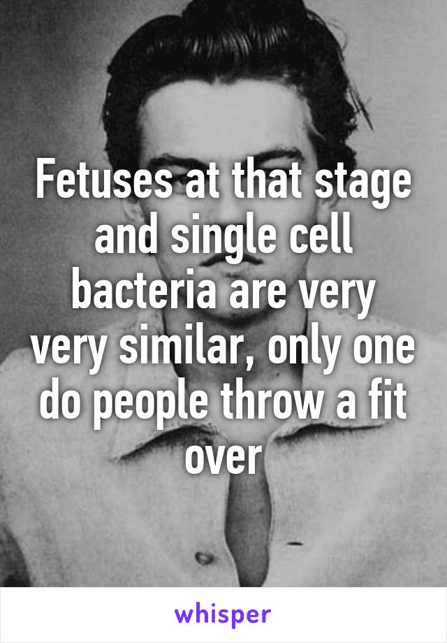 Fetuses at that stage and single cell bacteria are very very similar, only one do people throw a fit over