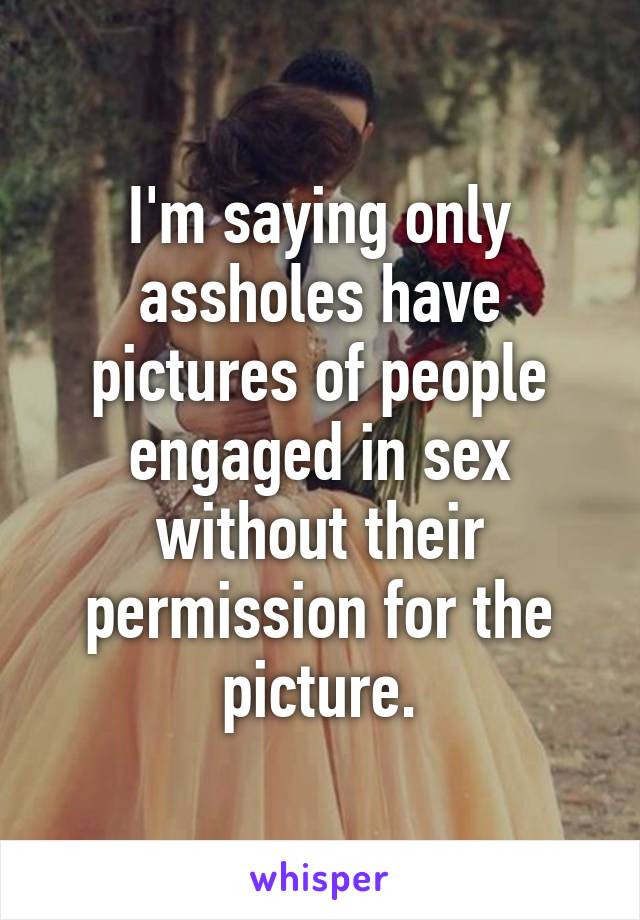 I'm saying only assholes have pictures of people engaged in sex without their permission for the picture.