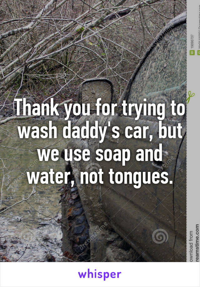 Thank you for trying to wash daddy's car, but we use soap and water, not tongues.