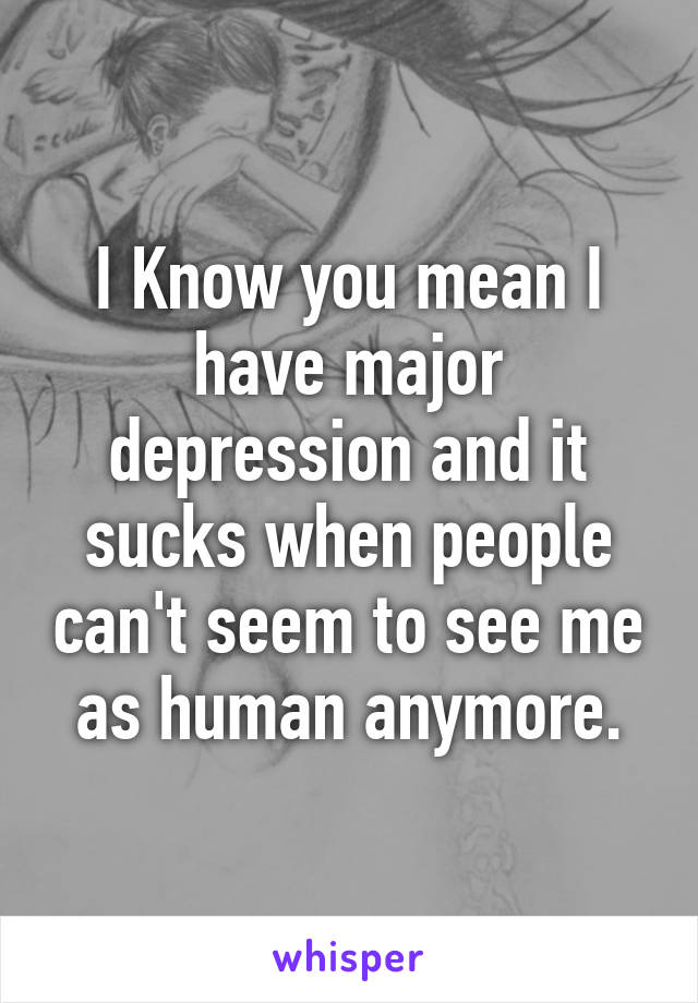 I Know you mean I have major depression and it sucks when people can't seem to see me as human anymore.