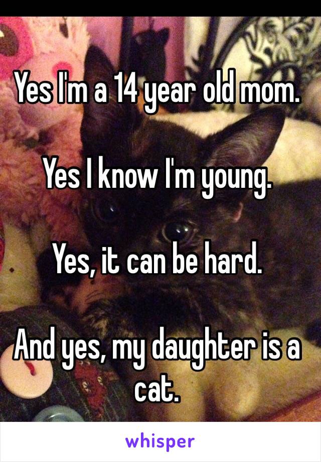Yes I'm a 14 year old mom. 

Yes I know I'm young. 

Yes, it can be hard. 

And yes, my daughter is a cat. 