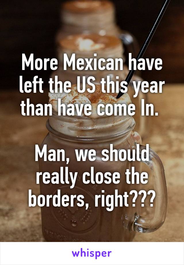 More Mexican have left the US this year than have come In. 

Man, we should really close the borders, right???