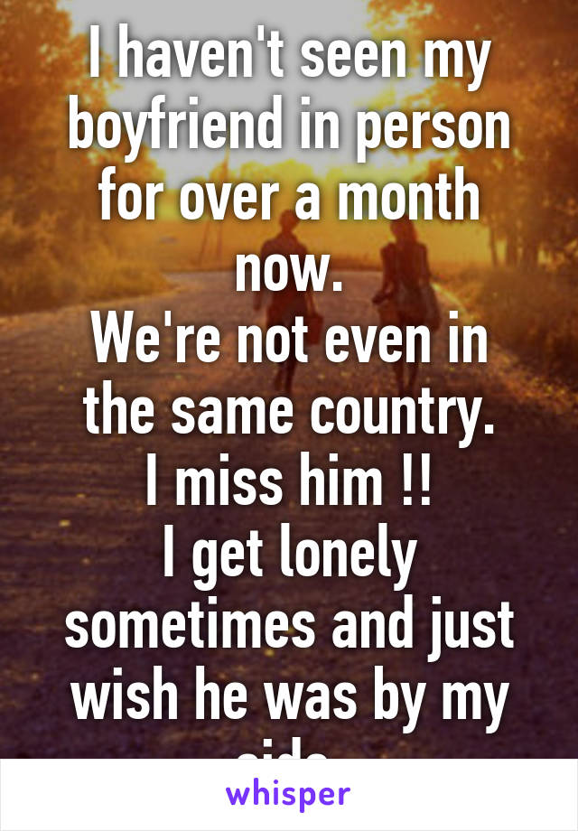 I haven't seen my boyfriend in person for over a month now.
We're not even in the same country.
I miss him !!
I get lonely sometimes and just wish he was by my side.