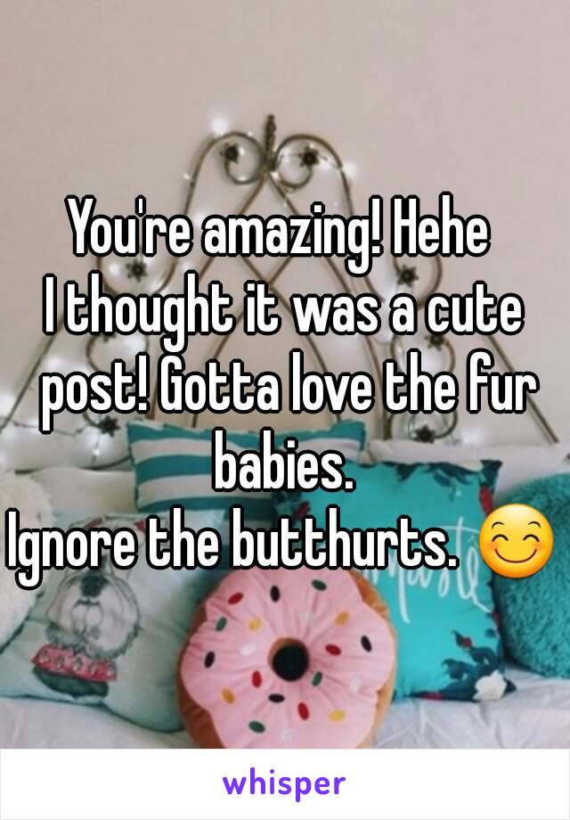 You're amazing! Hehe 
I thought it was a cute post! Gotta love the fur babies. 
Ignore the butthurts. 😊