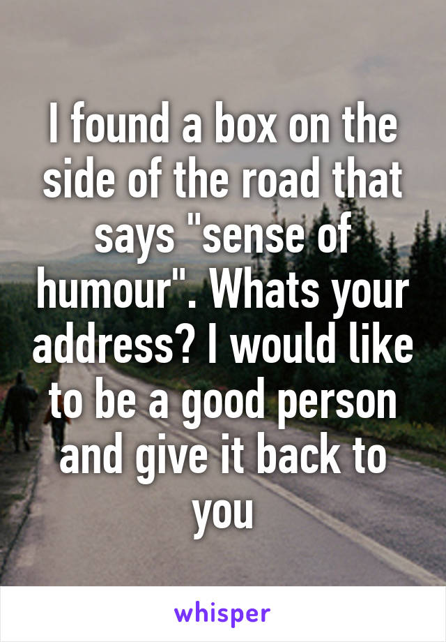 I found a box on the side of the road that says "sense of humour". Whats your address? I would like to be a good person and give it back to you