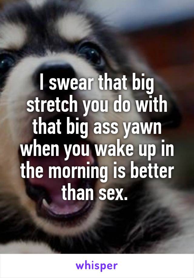 I swear that big stretch you do with that big ass yawn when you wake up in the morning is better than sex. 