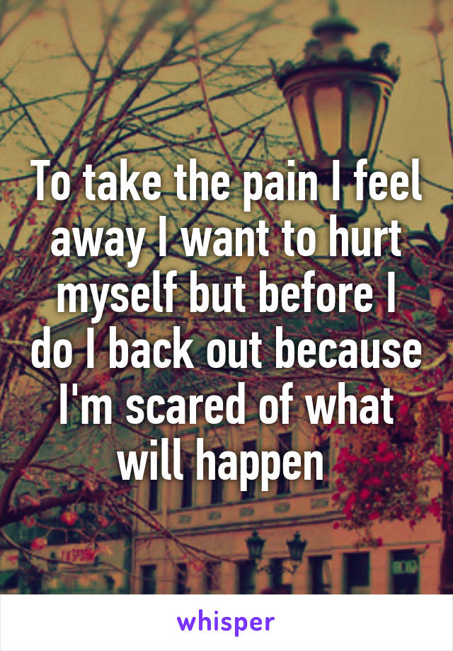 To take the pain I feel away I want to hurt myself but before I do I back out because I'm scared of what will happen 