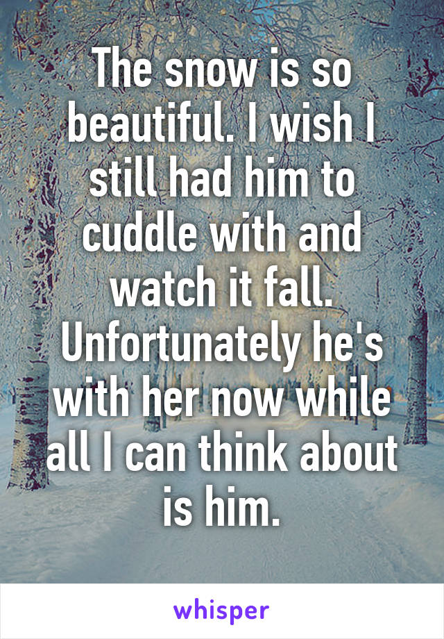 The snow is so beautiful. I wish I still had him to cuddle with and watch it fall.
Unfortunately he's with her now while all I can think about is him.
