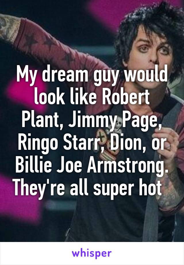 My dream guy would look like Robert Plant, Jimmy Page, Ringo Starr, Dion, or Billie Joe Armstrong. They're all super hot  