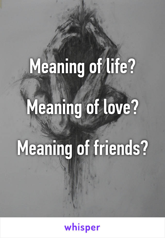 Meaning of life?

Meaning of love?

Meaning of friends?
