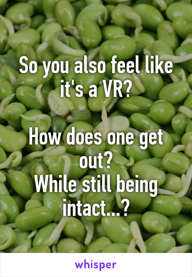 So you also feel like it's a VR?

How does one get out?
While still being intact...?