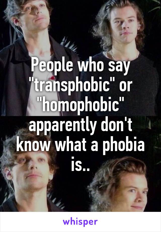 People who say "transphobic" or "homophobic" apparently don't know what a phobia is..