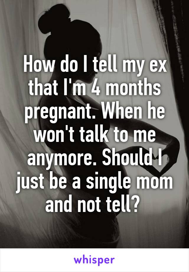 How do I tell my ex that I'm 4 months pregnant. When he won't talk to me anymore. Should I just be a single mom and not tell? 