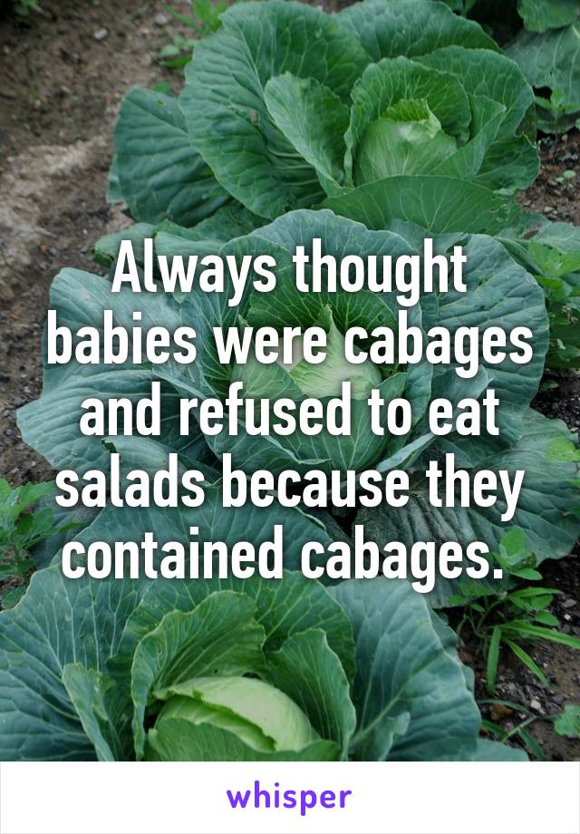 Always thought babies were cabages and refused to eat salads because they contained cabages. 