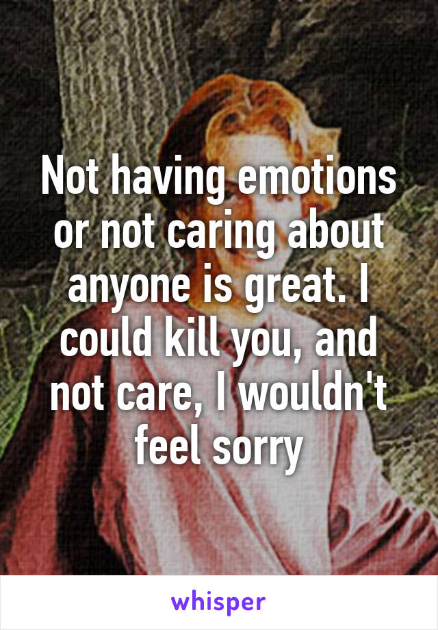 Not having emotions or not caring about anyone is great. I could kill you, and not care, I wouldn't feel sorry