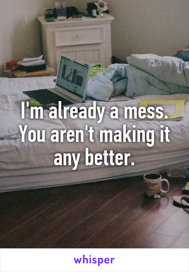I'm already a mess.
You aren't making it any better.