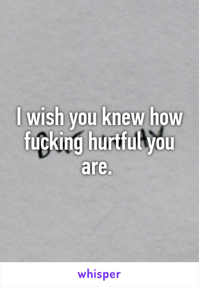 I wish you knew how fucking hurtful you are. 
