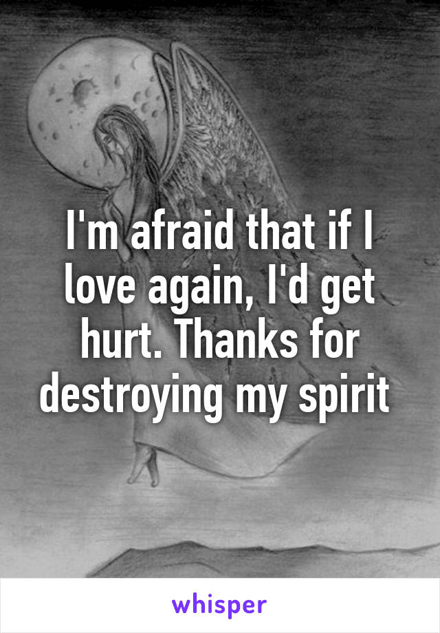 I'm afraid that if I love again, I'd get hurt. Thanks for destroying my spirit 