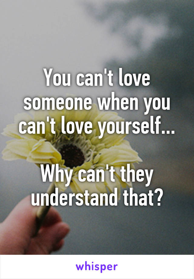 You can't love someone when you can't love yourself...

Why can't they understand that?