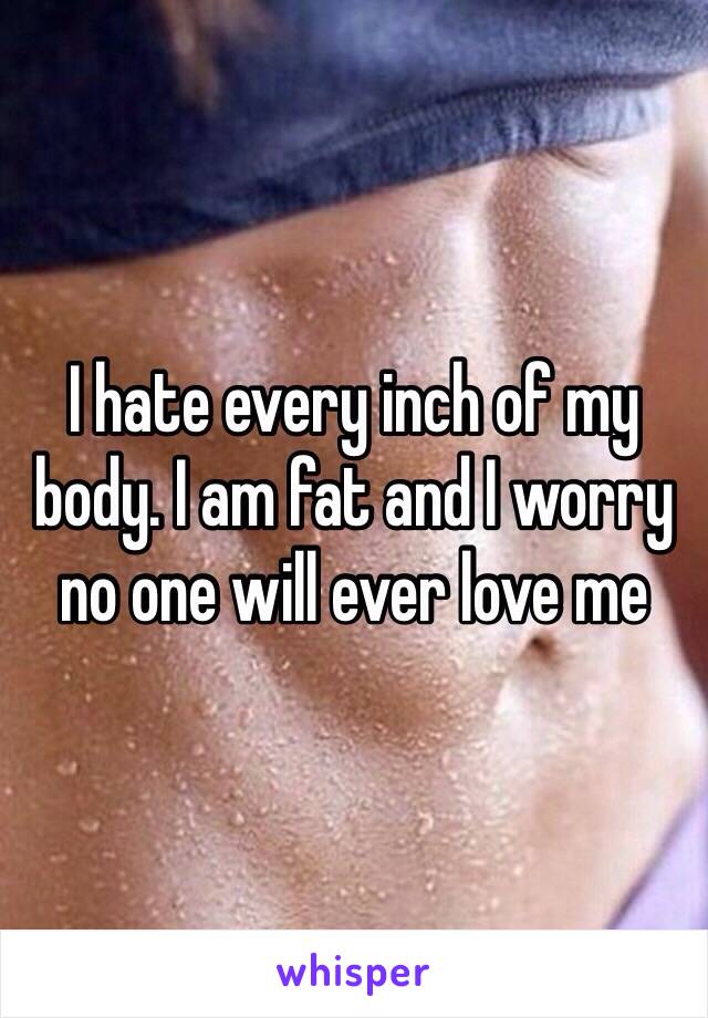 I hate every inch of my body. I am fat and I worry no one will ever love me 