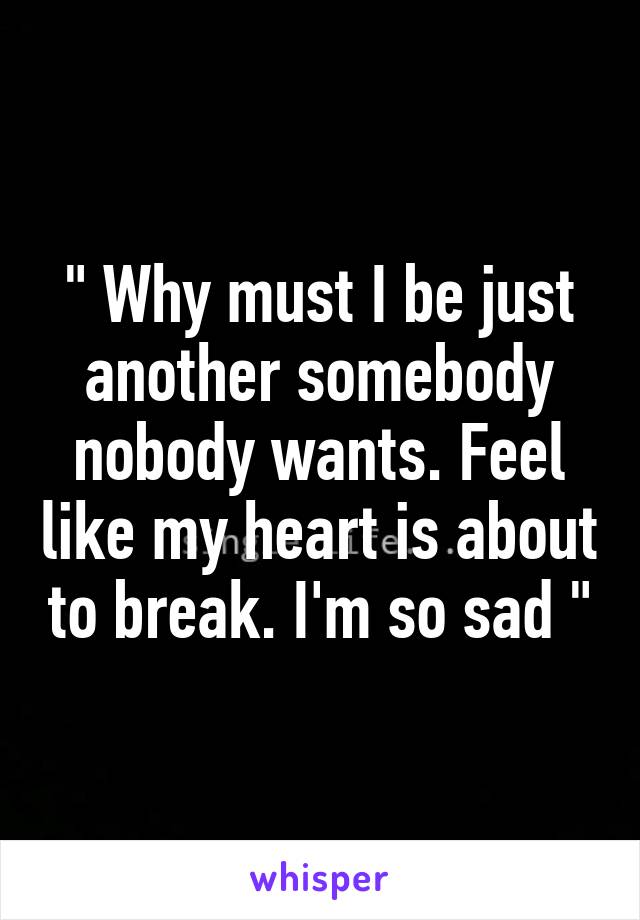 " Why must I be just another somebody nobody wants. Feel like my heart is about to break. I'm so sad "