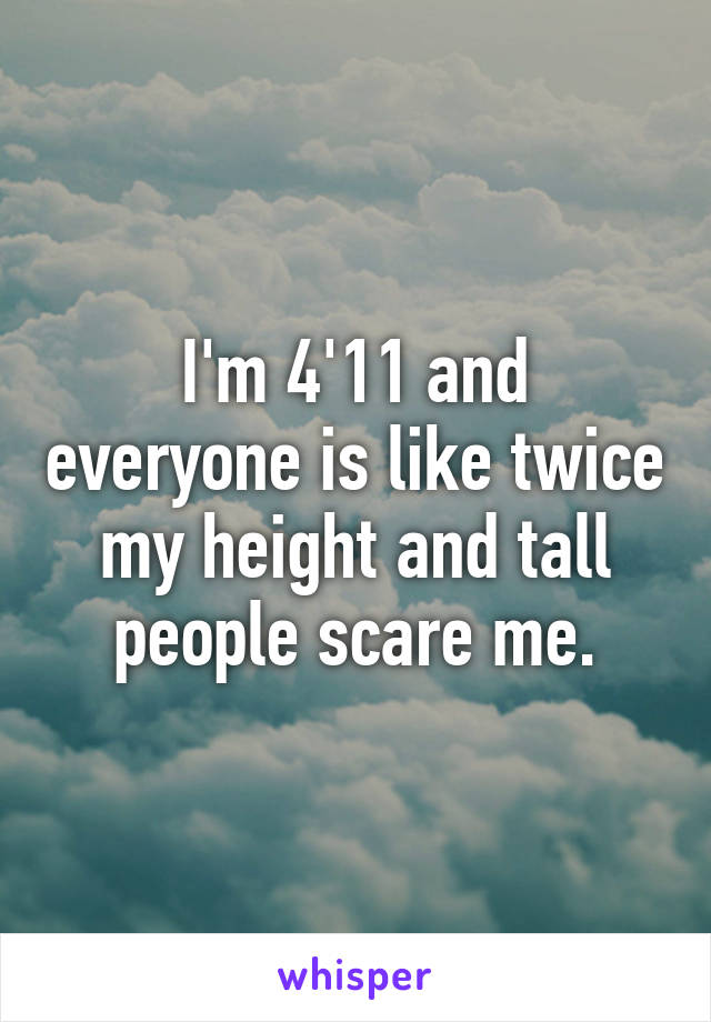 I'm 4'11 and everyone is like twice my height and tall people scare me.