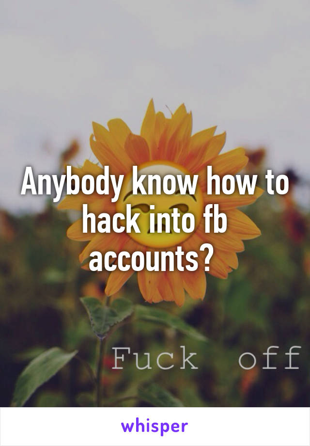 Anybody know how to hack into fb accounts? 