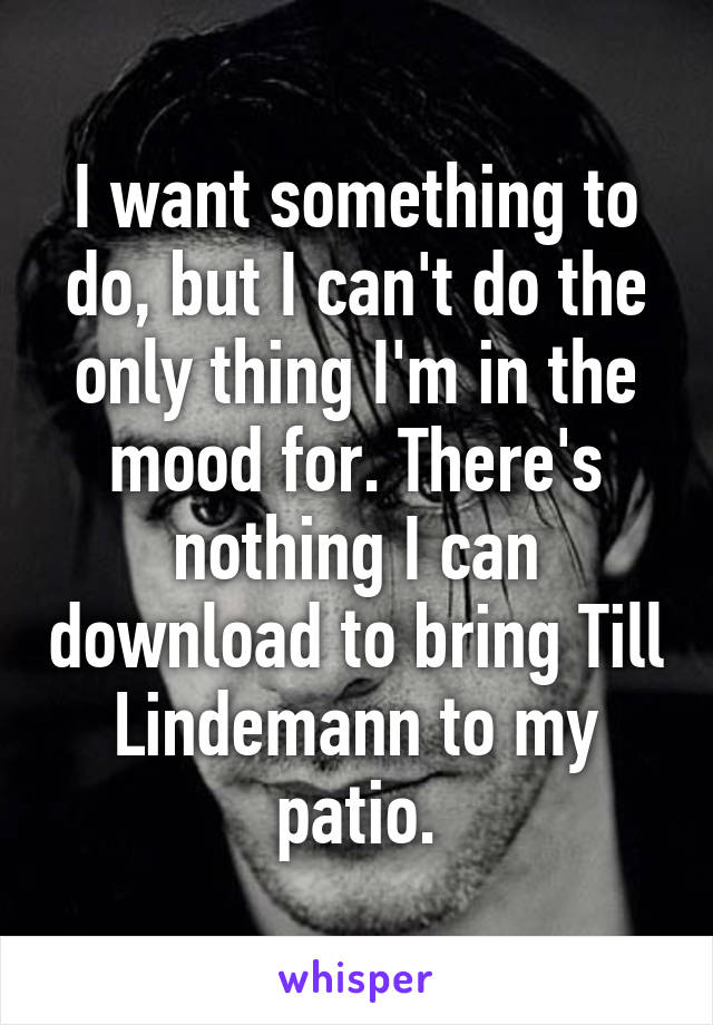 I want something to do, but I can't do the only thing I'm in the mood for. There's nothing I can download to bring Till Lindemann to my patio.