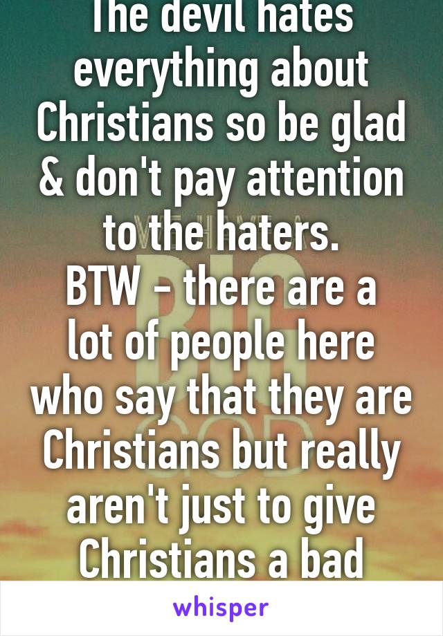 The devil hates everything about Christians so be glad & don't pay attention to the haters.
BTW - there are a lot of people here who say that they are Christians but really aren't just to give Christians a bad name.