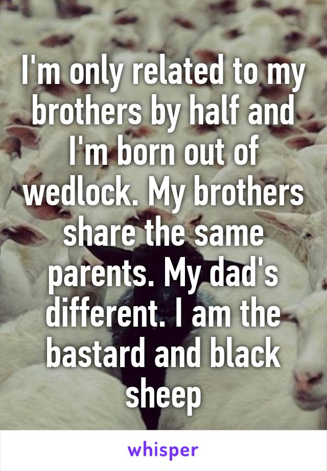 I'm only related to my brothers by half and I'm born out of wedlock. My brothers share the same parents. My dad's different. I am the bastard and black sheep
