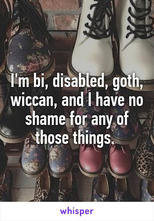 I'm bi, disabled, goth, wiccan, and I have no shame for any of those things. 