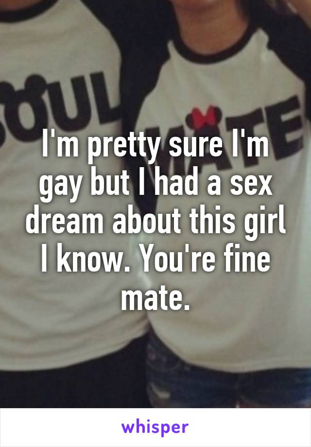 I'm pretty sure I'm gay but I had a sex dream about this girl I know. You're fine mate.