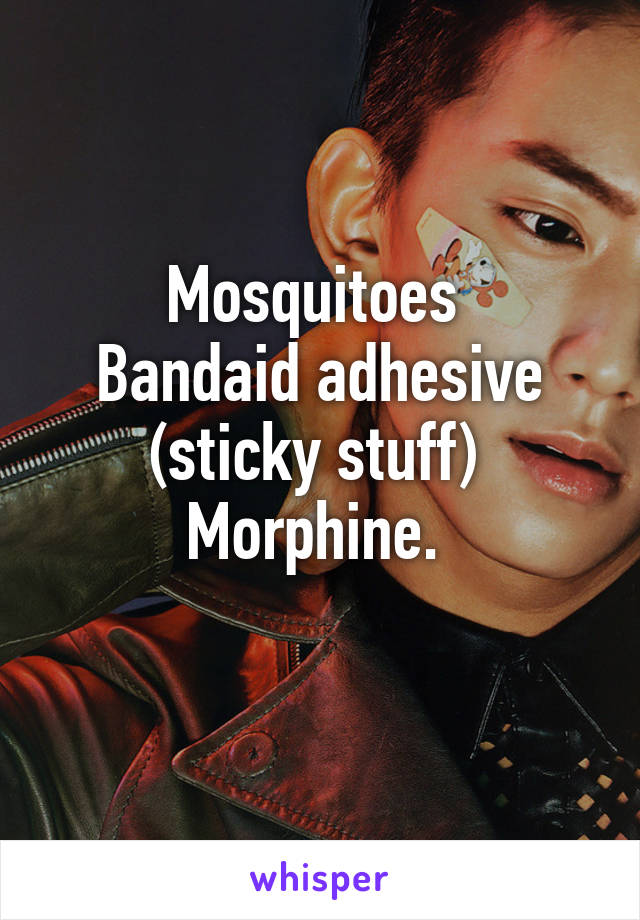 Mosquitoes 
Bandaid adhesive (sticky stuff) 
Morphine. 
