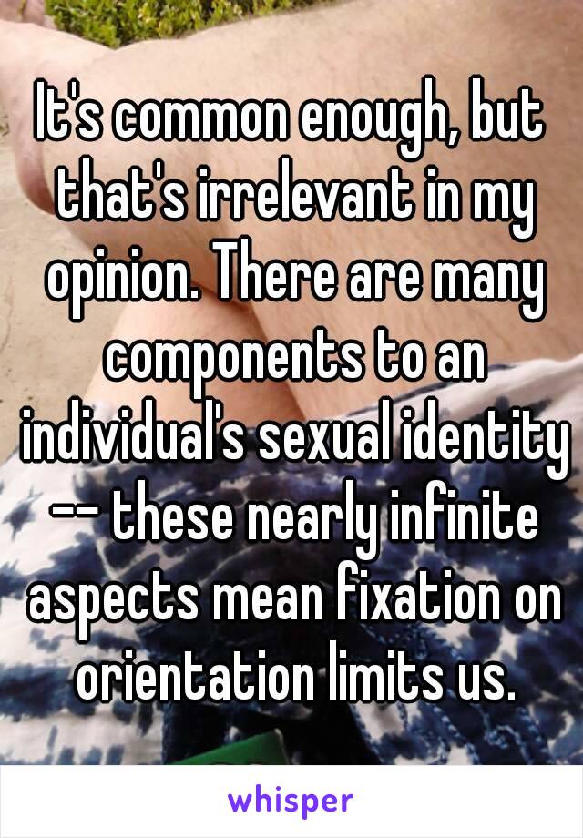 It's common enough, but that's irrelevant in my opinion. There are many components to an individual's sexual identity -- these nearly infinite aspects mean fixation on orientation limits us.