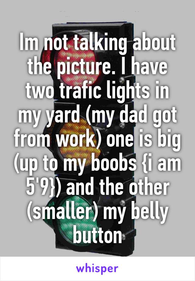 Im not talking about the picture. I have two trafic lights in my yard (my dad got from work) one is big (up to my boobs {i am 5'9}) and the other (smaller) my belly button