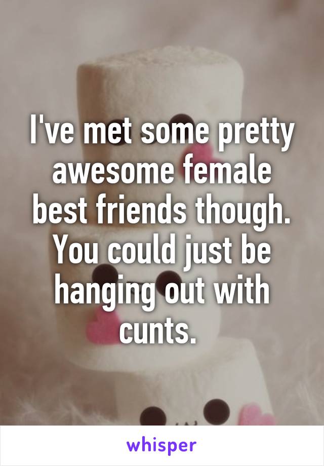 I've met some pretty awesome female best friends though. You could just be hanging out with cunts. 