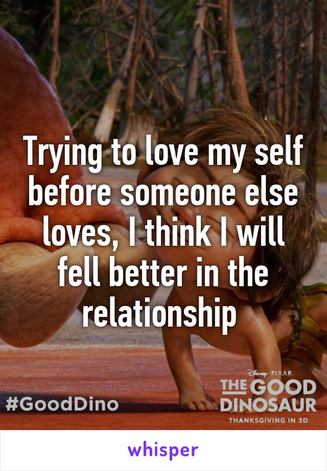 Trying to love my self before someone else loves, I think I will fell better in the relationship 