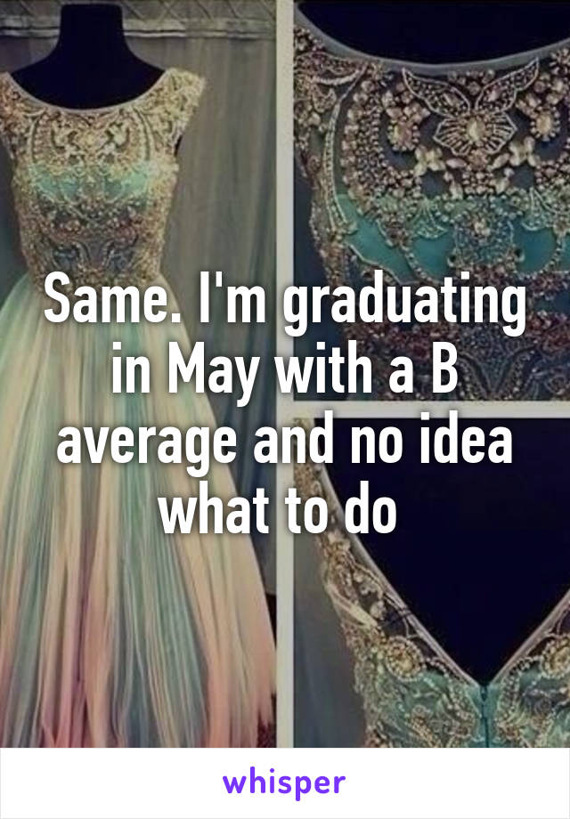 Same. I'm graduating in May with a B average and no idea what to do 