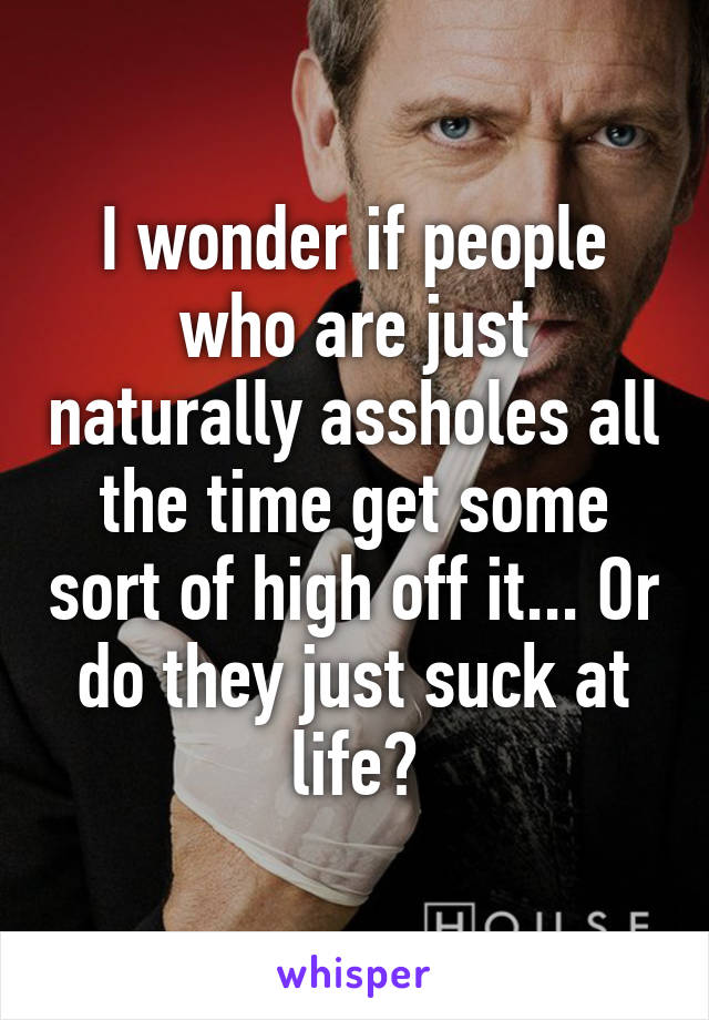 I wonder if people who are just naturally assholes all the time get some sort of high off it... Or do they just suck at life?
